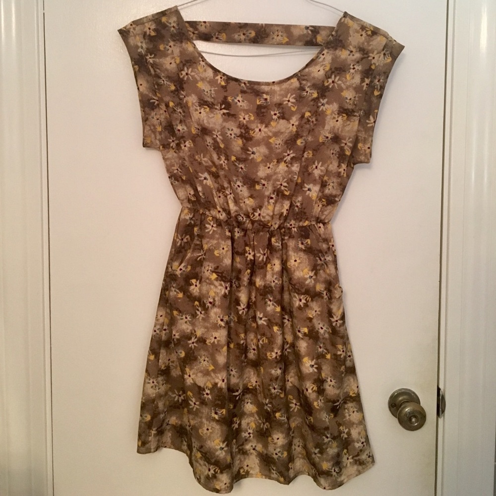 Nordstrom Tan Floral Print Dress